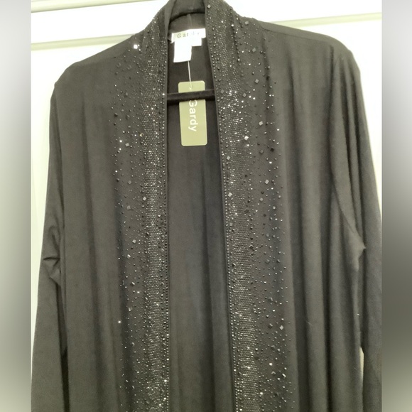 Gardy Long Rhinestone Studded Bling Kimono Jacket 3/4 Sleeve Open Front Size Med - Picture 7 of 8